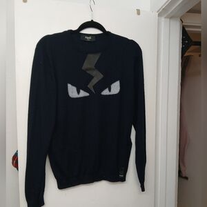 Fendi Men's Navy Sweater with Eye Design